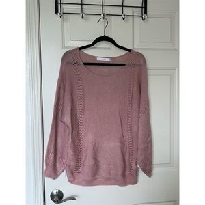 Just Fab Women's Pink Barbie Cable-Knit Scoop Neck Sweater Comfort Cozy Pullover